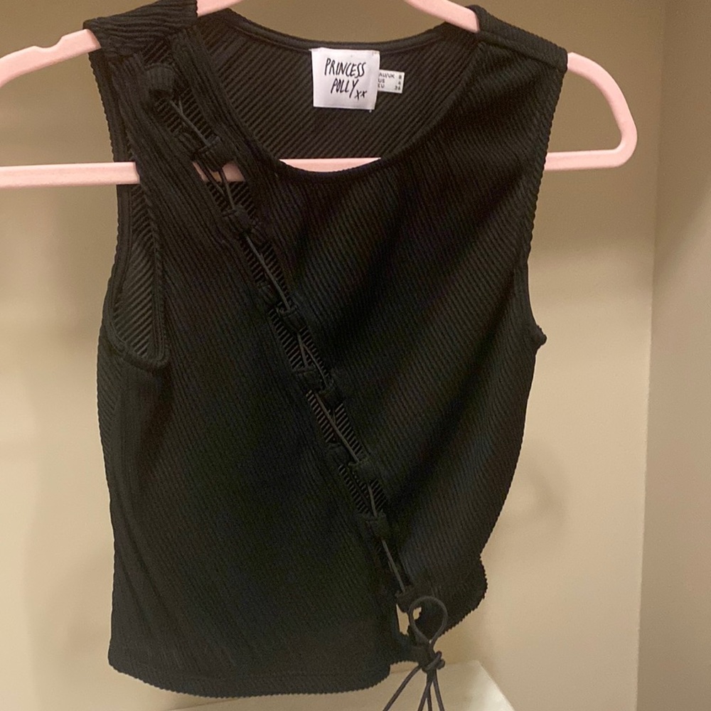Princess Polly crop top with criss-cross open front design